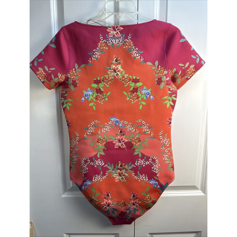 Johnny Was Wave Surf 1 Piece L Zip-Up Bodysuit Neoprene Multicolor Floral NWT - Picture 8 of 10
